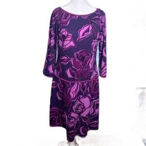 Rabbit Rabbit Rabbit Designs Purple Floral Print Knit Dress Medium Pristine